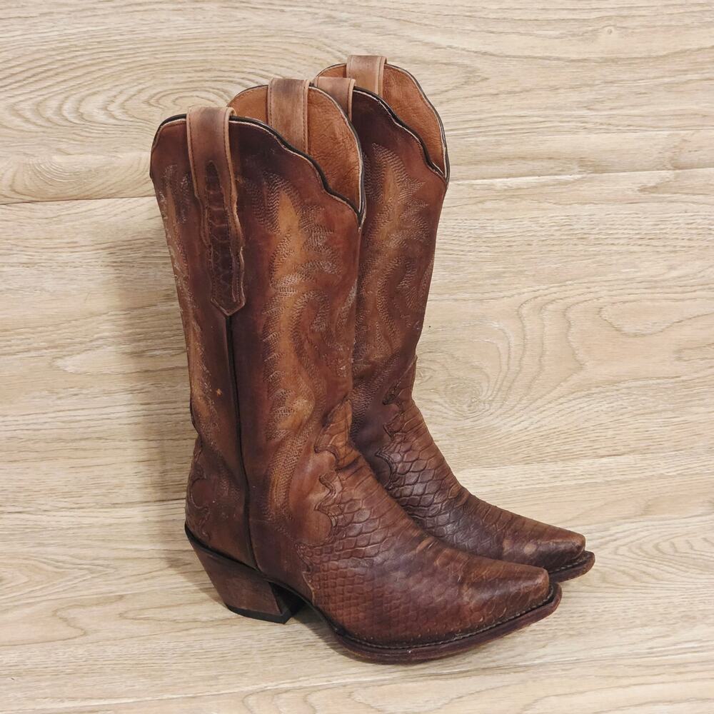 Dan Post Womens Lauryn Western Boots Snip Toe Size 8 M Python Print Leather 3784